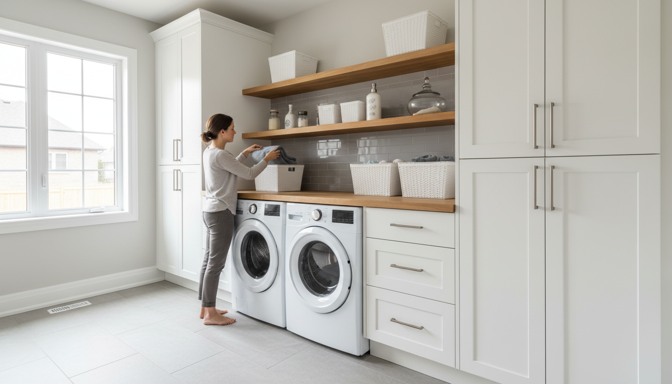 Laundry Room Mini-Renovation: Cabinet and Shelving Installation for Better Storage