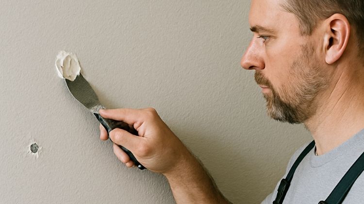 Handyman fixing drywall nail pops