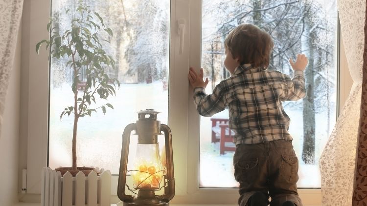 Little Boy Looks Out the Window