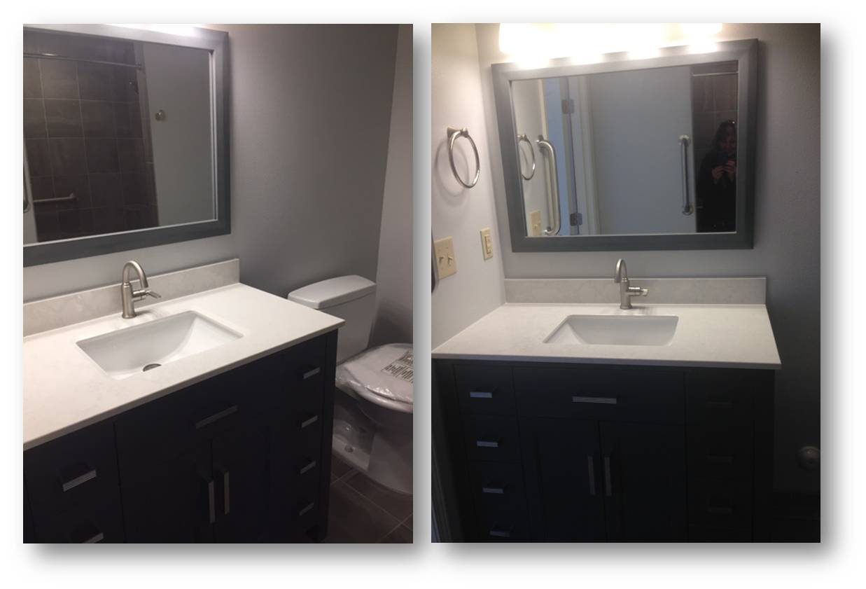 Installation of Vanity, Light Fixture, Faucet, and Mirror_bathroom