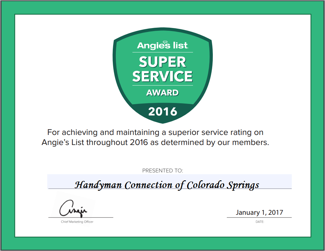 2016 Angie's List Super Service Award | Handyman Connection of Colorado  Springs