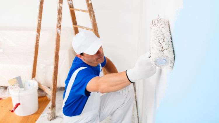 painter painting a wall with paint roller