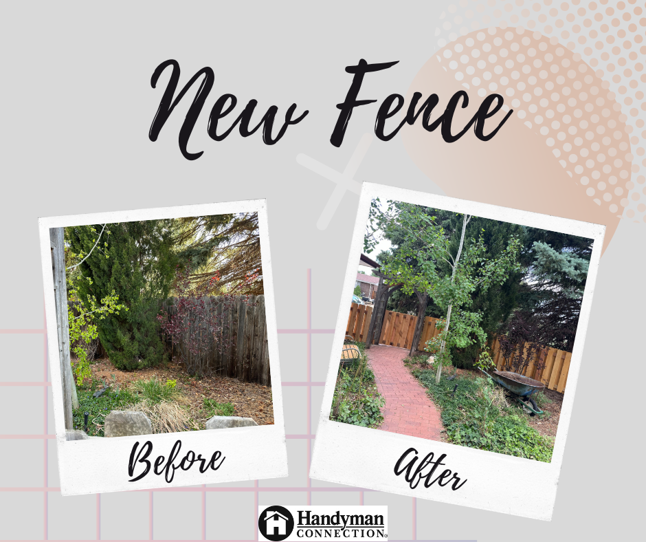 before and after images of a wooden fence project completed by Handyman Connection of Golden in Evergree, CO