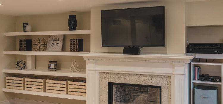 Wooden Shelves basement living room