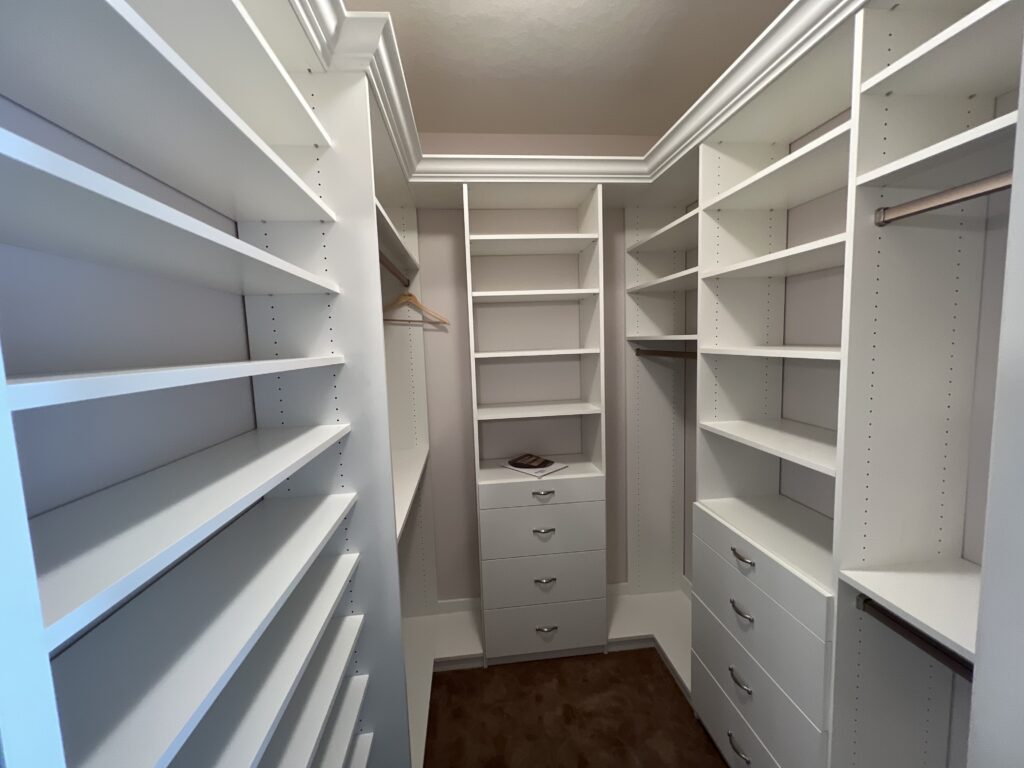 new custom closet shelves installed by our craftsmen in Dewitt, MI