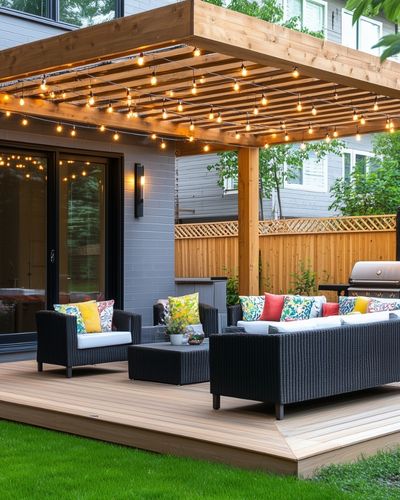 Newly built wooden deck with pergola