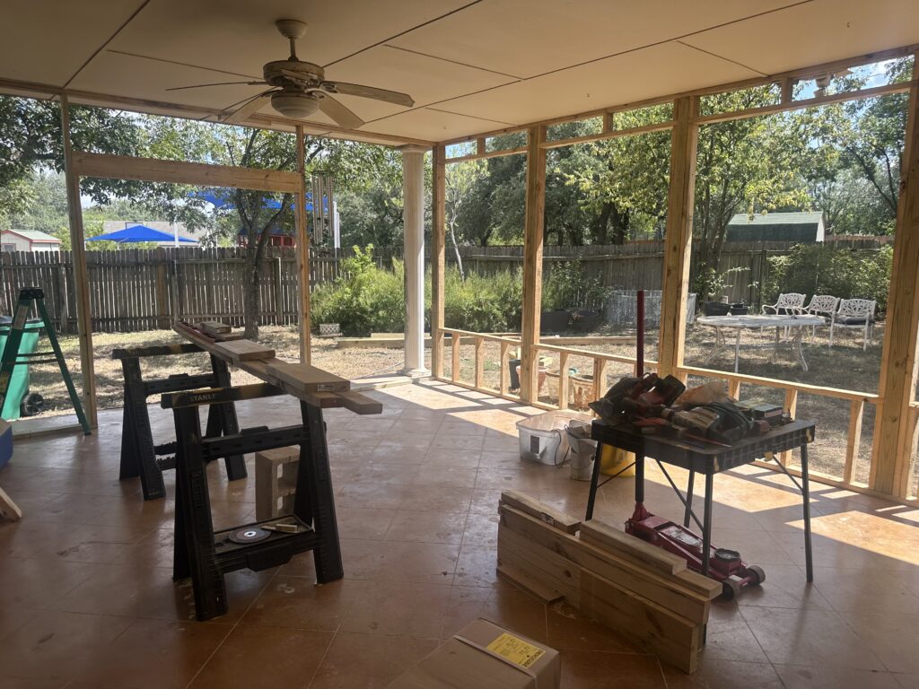 porch remodel in progress for a Pembroke, MA, homeowner by our craftsmen