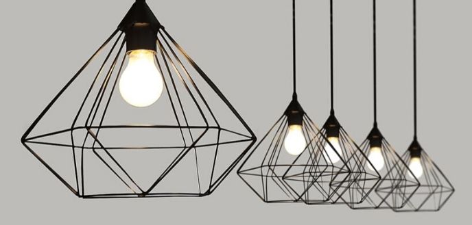 Geometric Wire Pendant Lights Used in Open Kitchen Concept